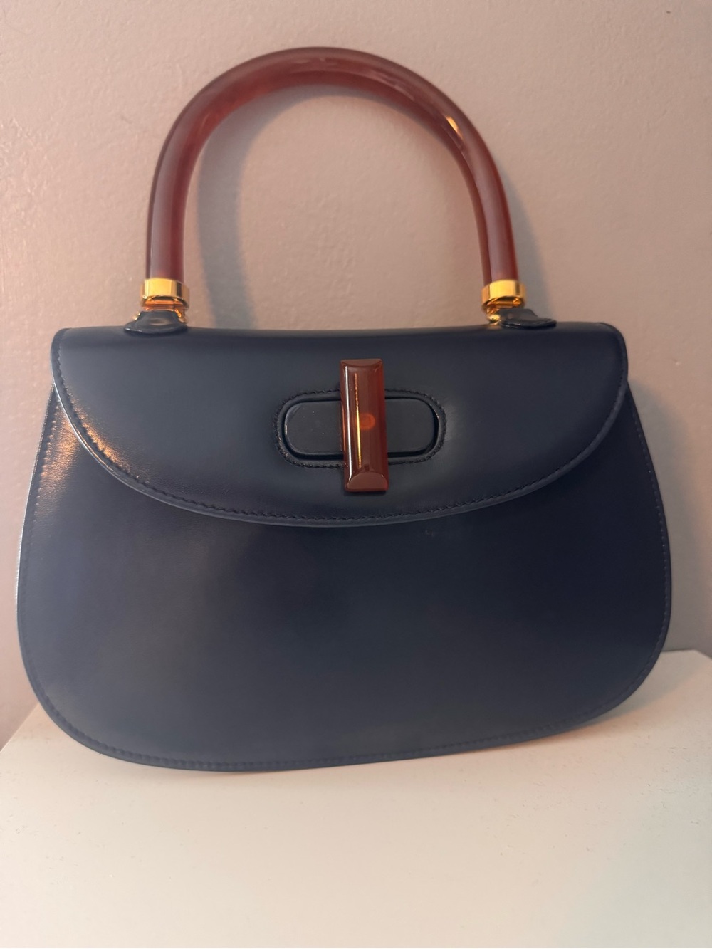 Gucci Vintage Navy Turnlock Tote Bag